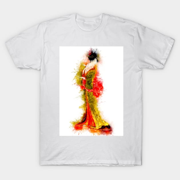 Geisha Girl / Vintage Watercolor japanese art style from Edo period T-Shirt by Naumovski